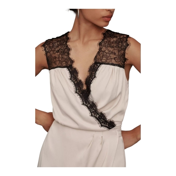 By Anthropologie Sleeveless V-Neck Lace Wrap Midi Dress Blush Pink Sz Small - Picture 2 of 11